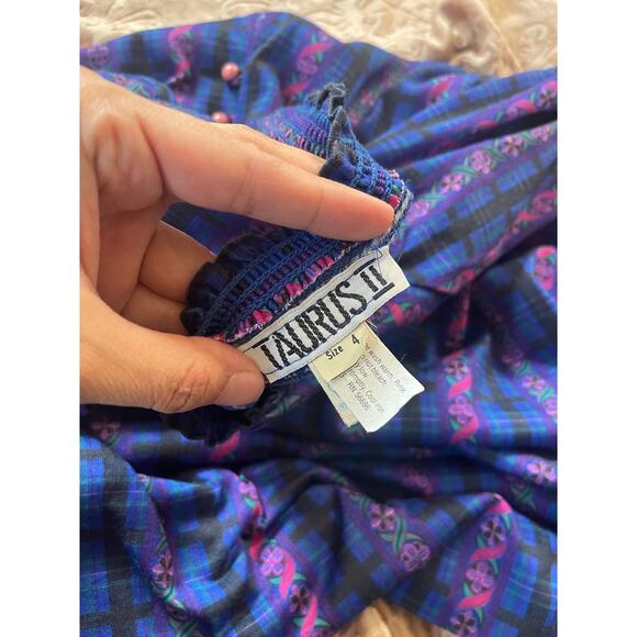 Vintage purple floral jersey knit prairie style long sleeve size xs - Picture 8 of 9